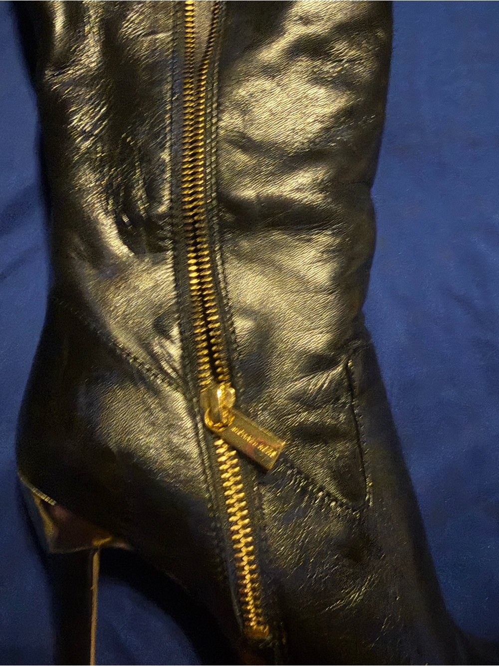 Michael Kors Black Leather Knee-High Boot with Gold Zip